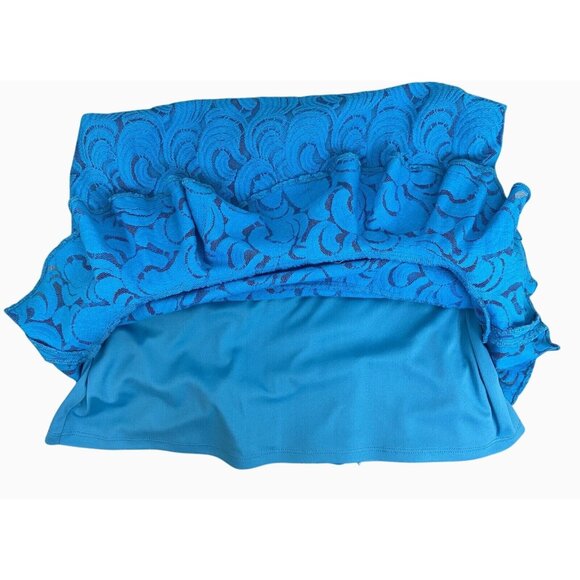 Anthropologie Muse SZ 6 Blue Preppy Sleeveless Lace Overlay Dress Ruffled Hem - Picture 8 of 11